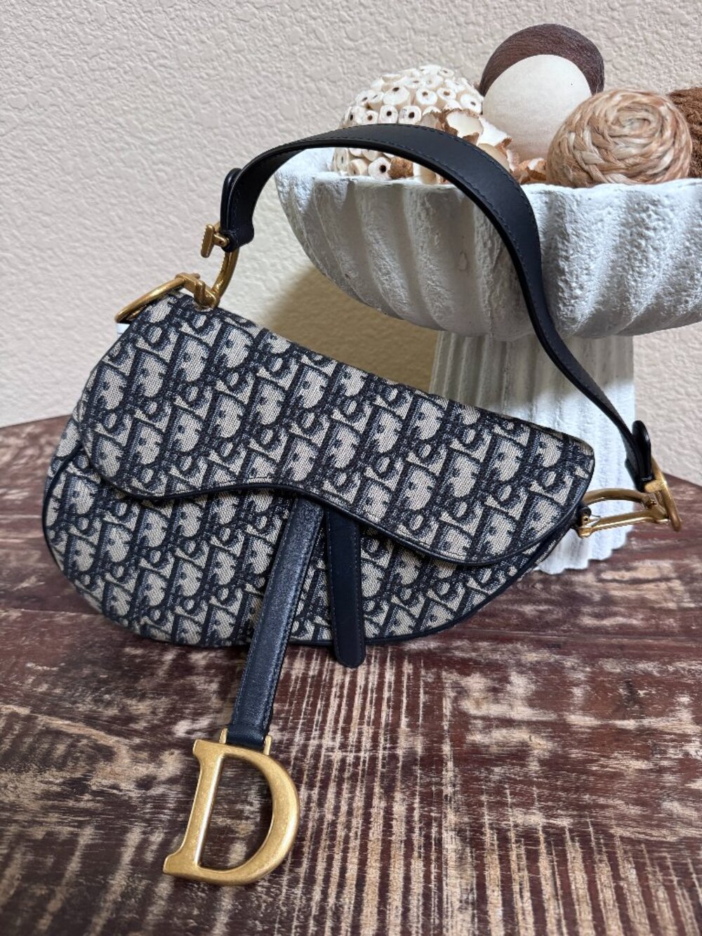 Christian Dior Saddle Bag Oblique Jacquard Navy Blue Authentic COA